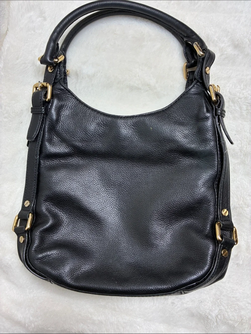 Michael Kors Black Pebbled Leather Shoulder Bag with Gold Hardware